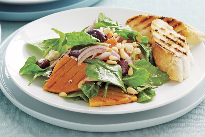 Cooking Salads Chargrilled pumpkin, feta and spinach salad