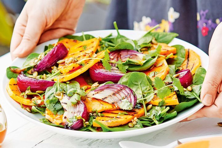 Cooking Salads Chargrilled pumpkin, red onion and spinach salad