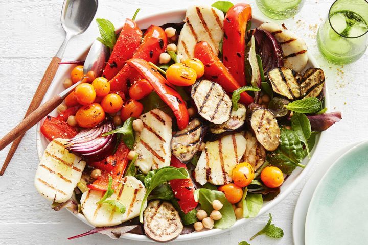 Cooking Salads Chargrilled vegetable and haloumi salad