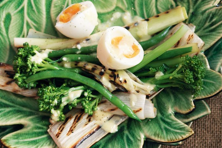 Cooking Salads Charred leek salad with honey mustard dressing