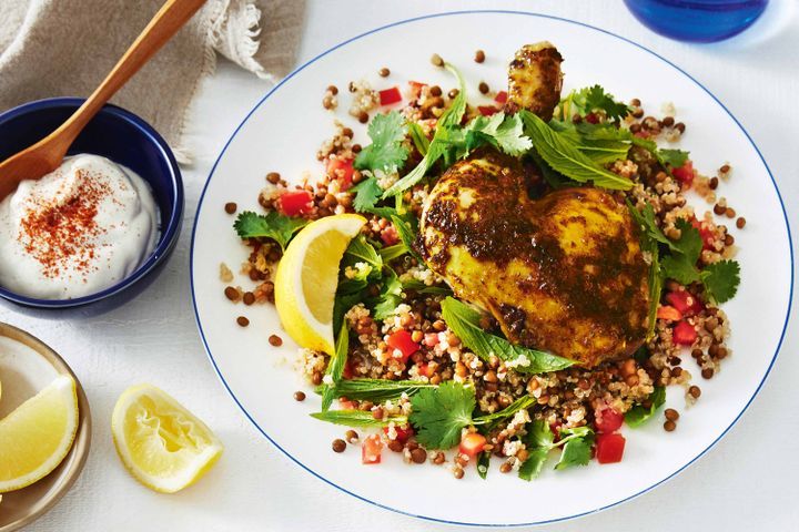 Cooking Salads Chermoula chicken with quinoa and lentil salad