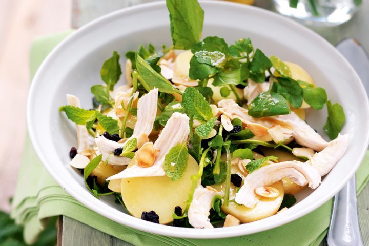 Cooking Salads Chicken, almond, mint and watercress salad
