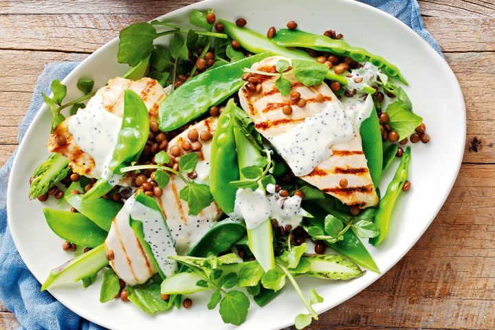 Cooking Salads Chicken, asparagus and watercress salad
