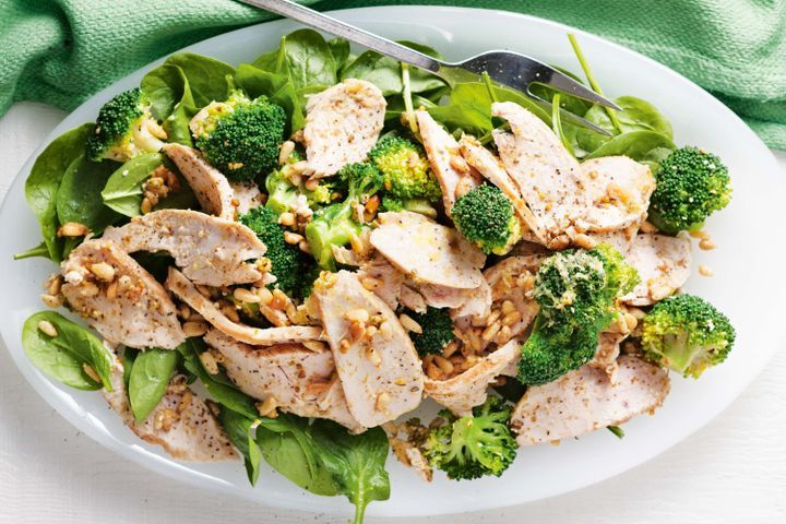 Cooking Salads Chicken, broccoli and dukkah salad