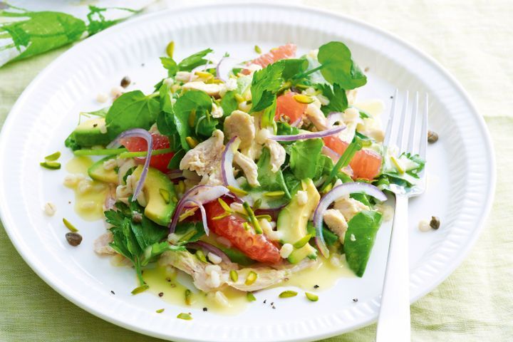 Cooking Salads Chicken & barley salad with avocado and grapefruit