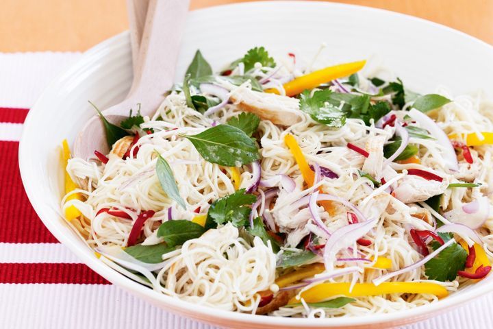 Cooking Salads Chicken noodle salad with ginger dressing