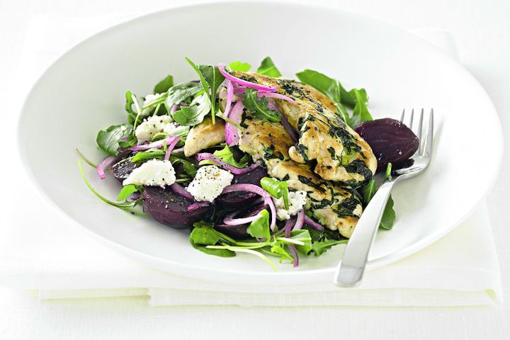Cooking Salads Chicken tenderloins with baby beetroot and ricotta salad
