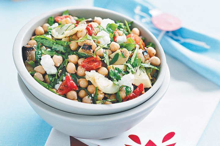 Cooking Salads Chickpea, marinated vegetable and feta salad