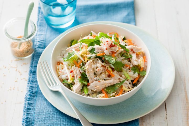 Cooking Salads Coconut poached chicken and jasmine rice salad