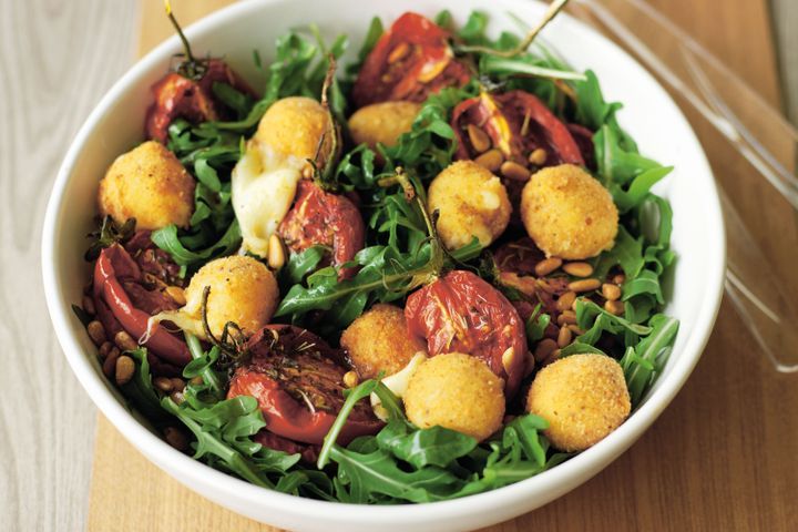 Cooking Salads Crumbed bocconcini and roast tomato salad