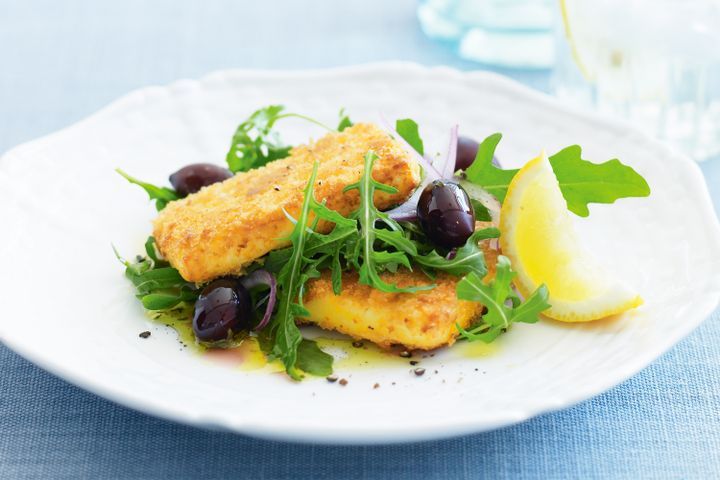 Cooking Salads Crumbed haloumi and rocket salad