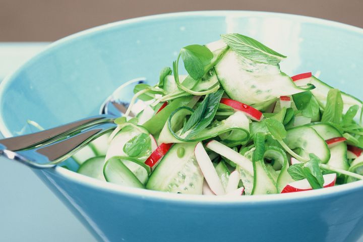 Cooking Salads Cucumber, radish and snow pea salad