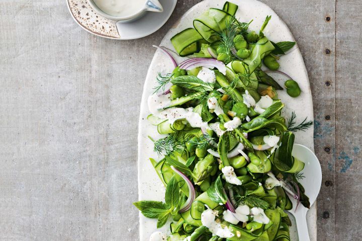 Cooking Salads Cucumber and broad bean salad with preserved lemon dressing