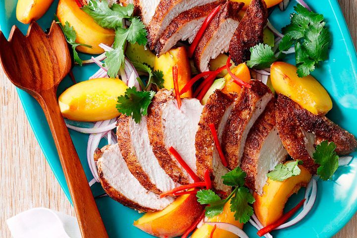 Cooking Salads Curried chicken with peach salad