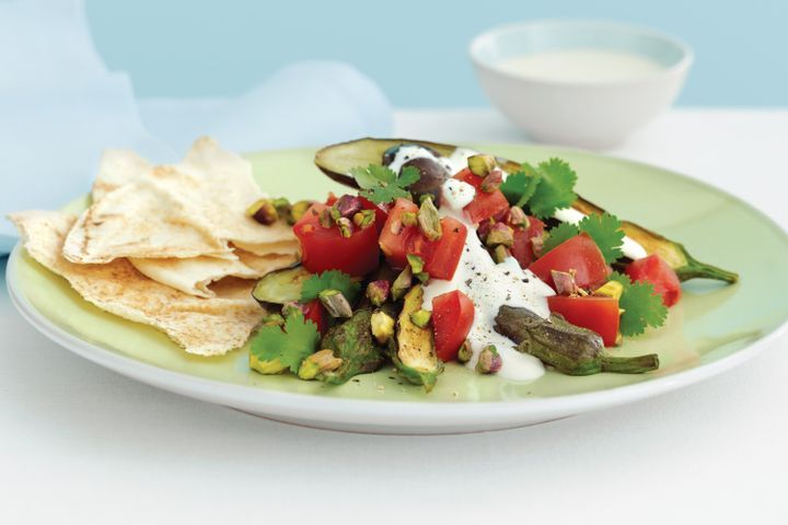 Cooking Salads Eggplant, pistachio and tomato salad