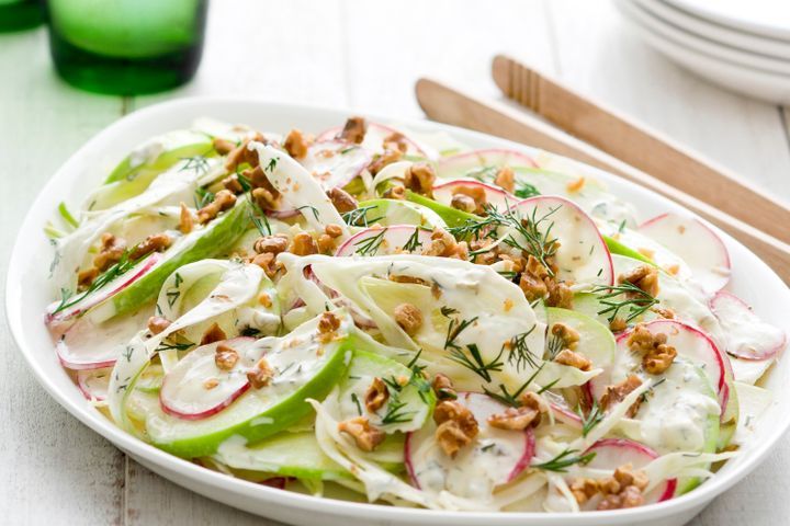 Cooking Salads Fennel, apple and walnut salad with dill mayonnaise
