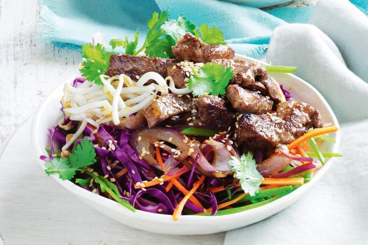 Cooking Salads Five-spice lamb with red cabbage salad