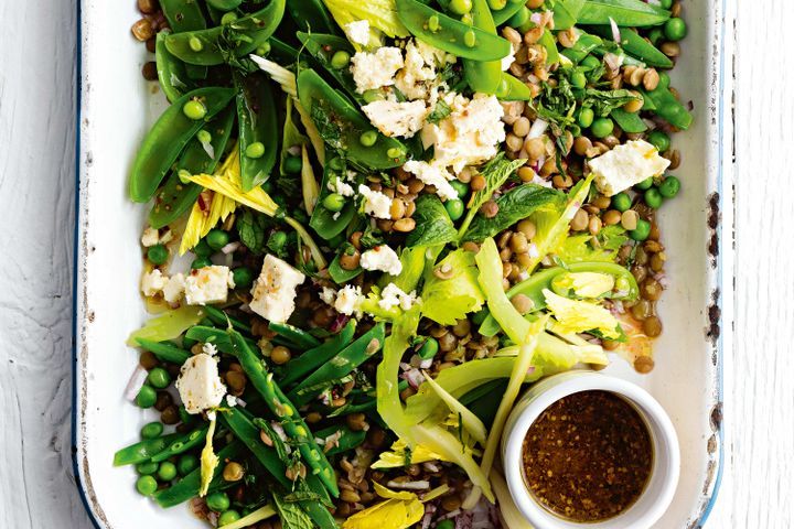 Cooking Salads French lentil and pea salad with honey and mustard dressing