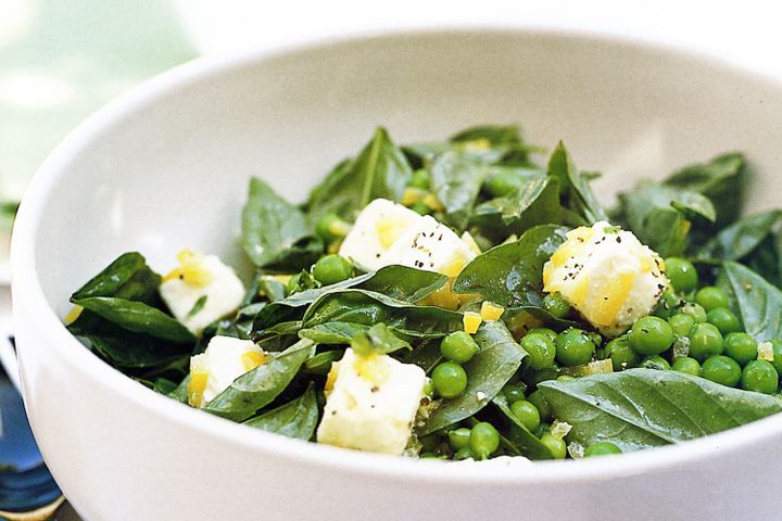 Cooking Salads Fresh pea salad with marinated feta and lemon