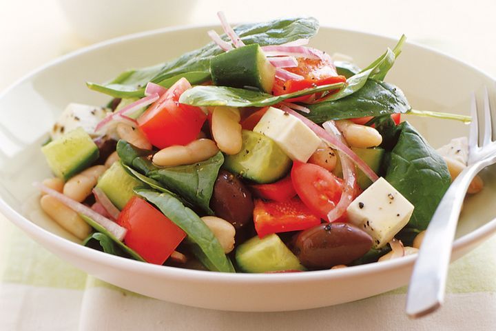 Cooking Salads Greek-style salad with cannellini beans