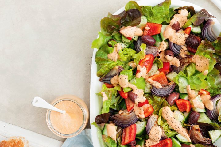 Cooking Salads Greek-style salad with fetta and tomato dressing