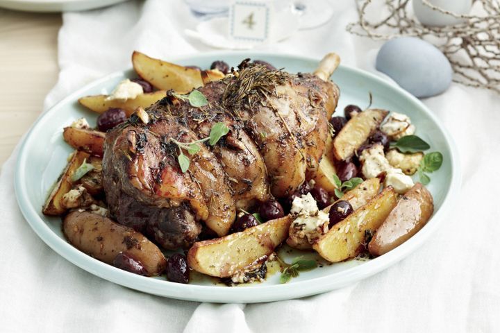 Cooking Salads Greek lamb with feta, potatoes and cos salad