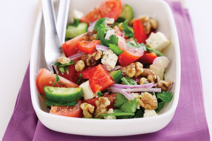 Cooking Salads Greek salad with walnuts