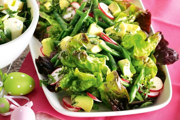 Cooking Salads Green bean and radish salad with basil dressing
