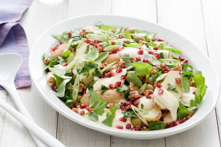 Cooking Salads Green olive, walnut and pomegranate potato salad