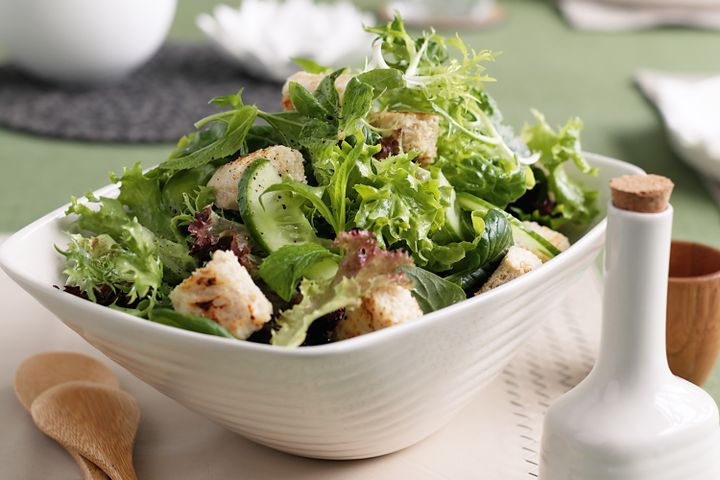 Cooking Salads Green salad with lemon mustard dressing