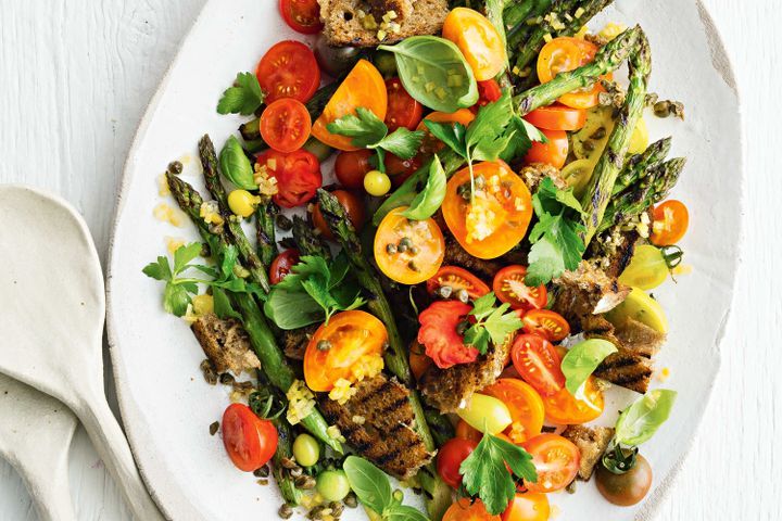 Cooking Salads Grilled asparagus and tomato salad with preserved lemon