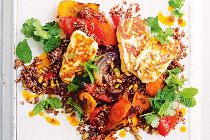 Cooking Salads Harissa roast carrot, quinoa and haloumi salad