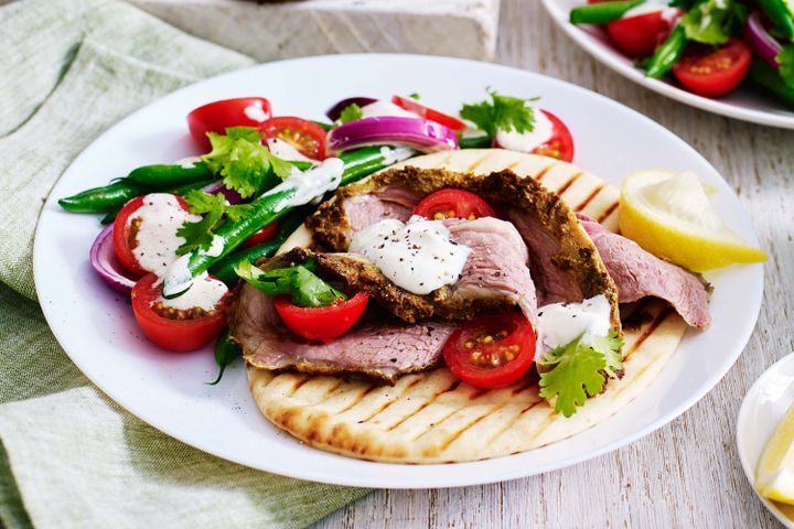 Cooking Salads Indian-spiced lamb with green bean and yoghurt salad
