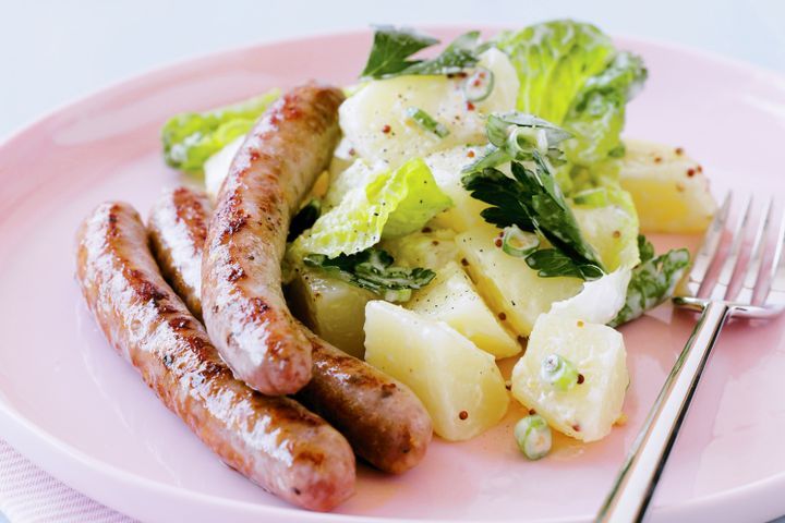 Cooking Salads Italian sausages with baby cos and potato salad