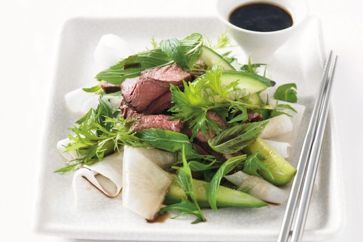 Cooking Salads Japanese-style beef, daikon and cucumber salad