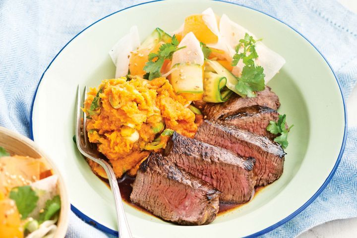 Cooking Salads Japanese-style beef with miso mash and daikon salad