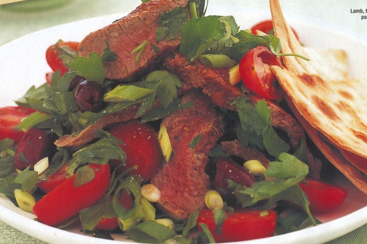 Cooking Salads Lamb, tomato and parsley salad