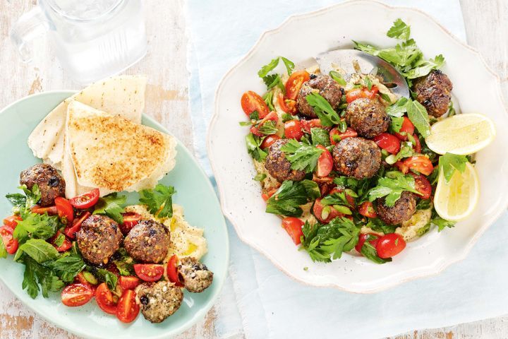 Cooking Salads Lamb and pine nut meatballs with parsley salad