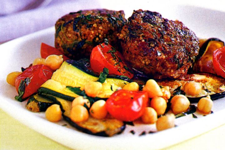 Cooking Salads Lamb and spinach patties with chickpea salad