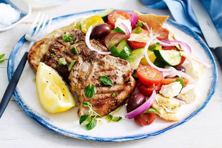Cooking Salads Lamb chops with Greek fattoush salad