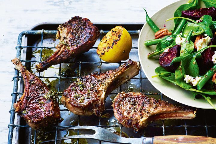 Cooking Salads Lamb cutlets with barbecued beetroot salad