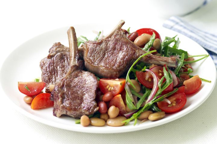 Cooking Salads Lamb cutlets with bean salad