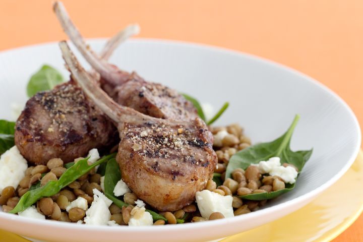 Cooking Salads Lamb cutlets with lentil salad