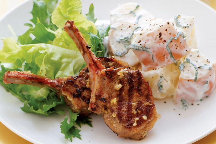 Cooking Salads Lamb cutlets with minted potato salad