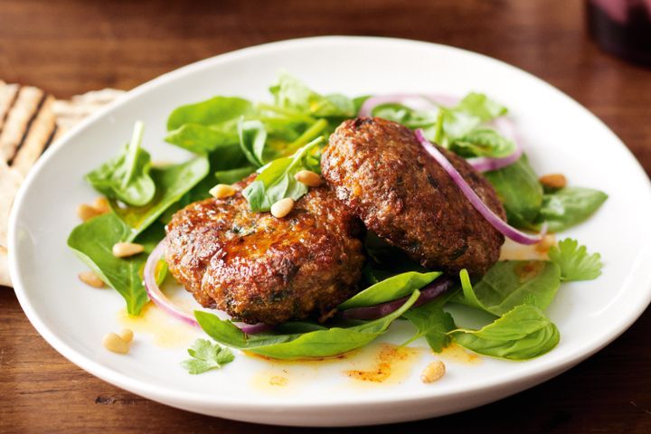 Cooking Salads Lamb rissoles with herb and pine nut salad