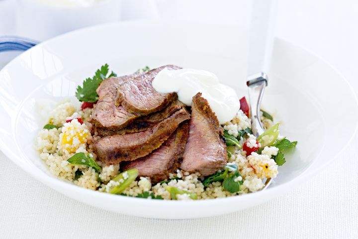 Cooking Salads Lamb with mango couscous salad