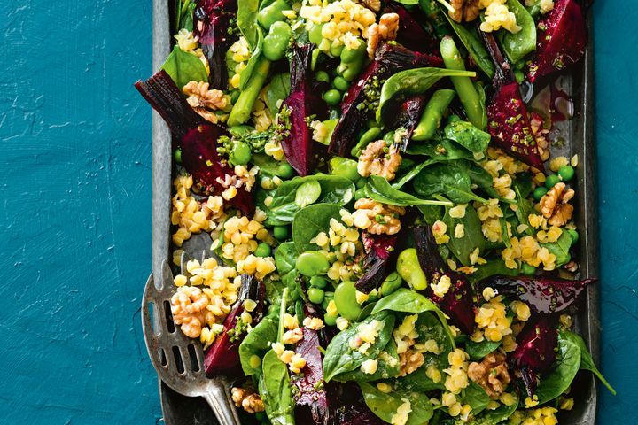 Cooking Salads Lentil and broad bean salad with ginger dressing