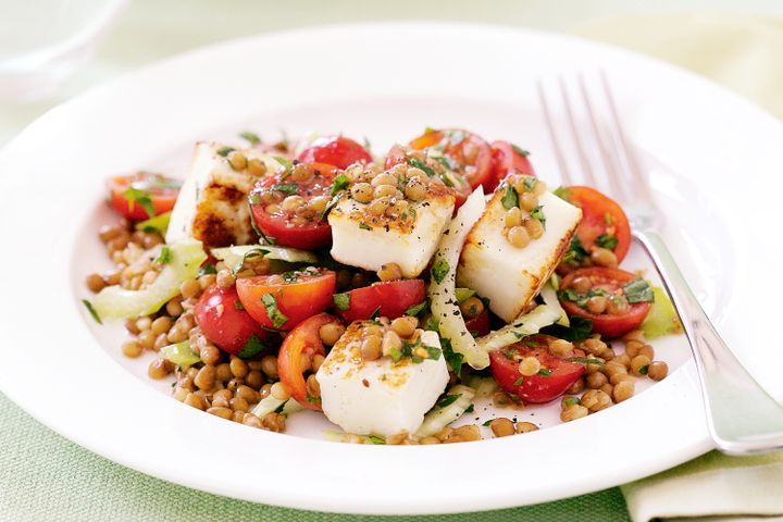 Cooking Salads Lentil and haloumi salad