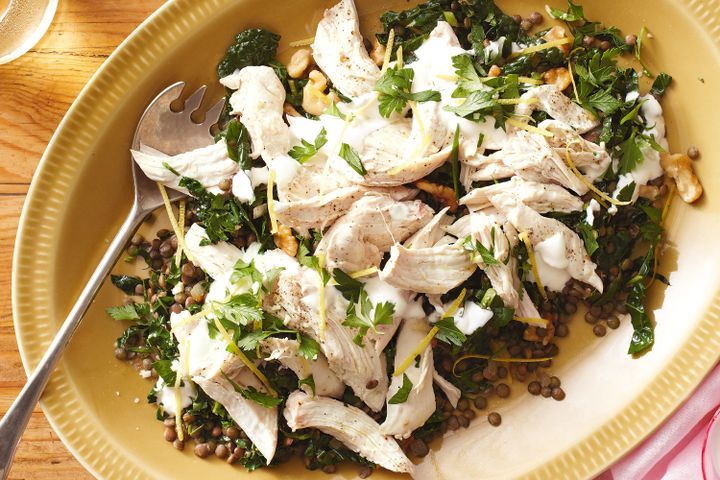 Cooking Salads Lentil and poached chicken salad with gremolata