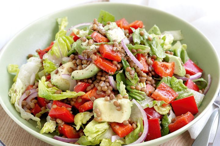 Cooking Salads Lentil and red capsicum chopped salad